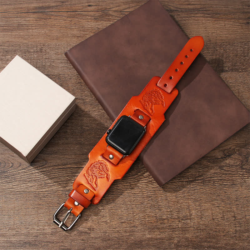 Punk Relief Wolf Bracelet Leather Watch Band - Image 5