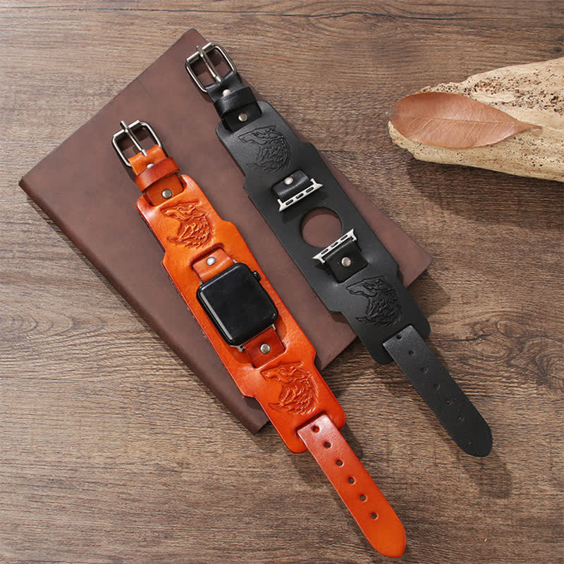 Punk Relief Wolf Bracelet Leather Watch Band - Image 9