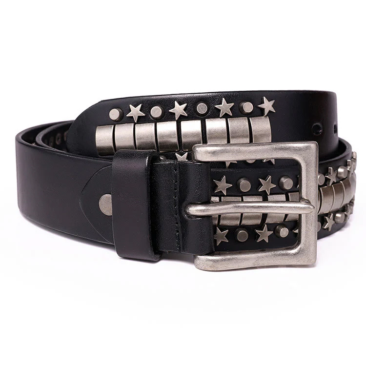 Punk Rivet Genuine Leather Belt Rock N Roll Waistband - Image 4