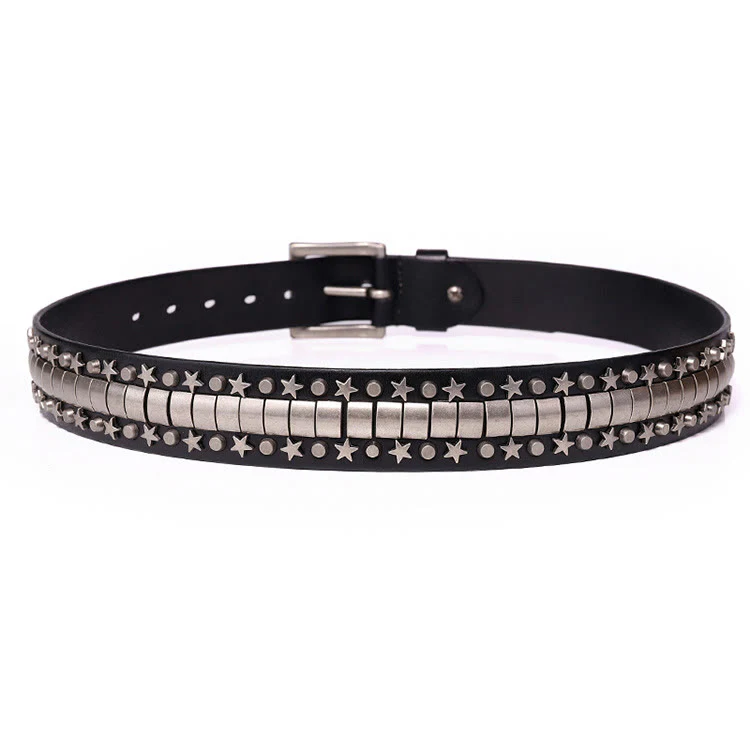 Punk Rivet Genuine Leather Belt Rock N Roll Waistband - Image 5