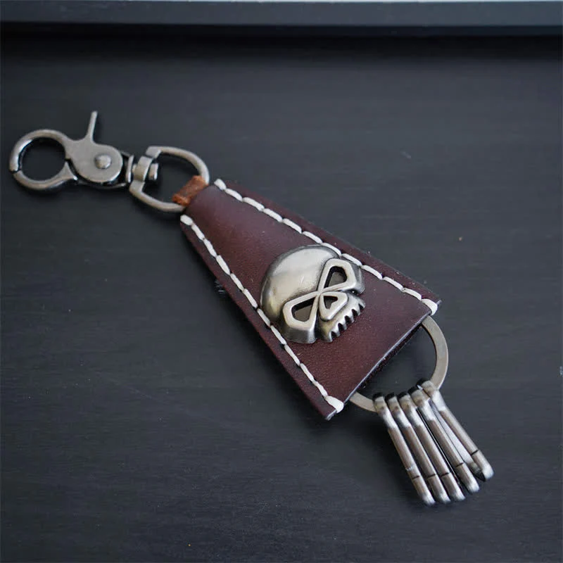 Punk Skull Head Handmade Leather Keychain - Image 6