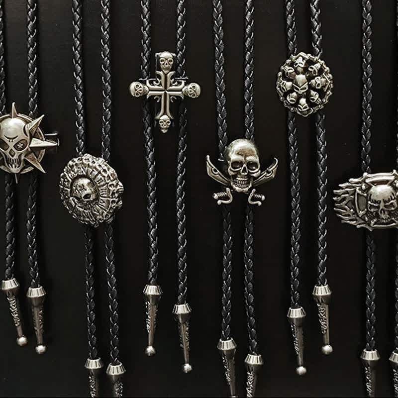 Punk Style Skull Head Silver Pendant Bolo Tie - Image 2