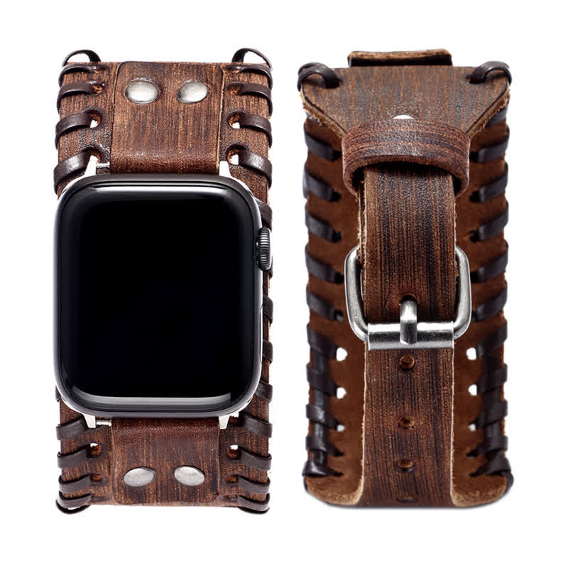 Vintage Cowhide Weave Strap Leather Watch Band - Image 8