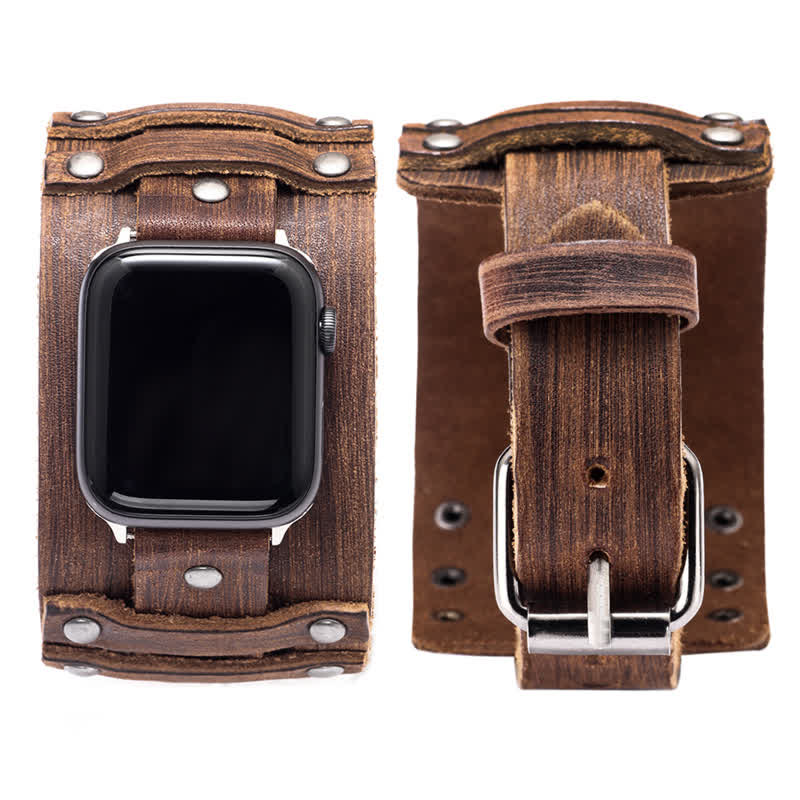 Punk Wide Strap Genuine Leather Watch Band - Image 9