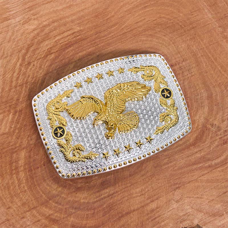 Rectangular DIY Two Tone Flying Eagle Large Buckle Leather Belt - Image 2