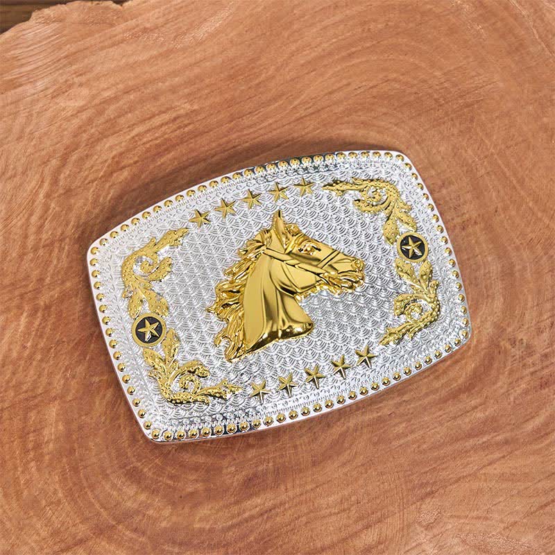 Rectangular DIY Two Tone Horse Head Large Buckle Leather Belt - Image 2