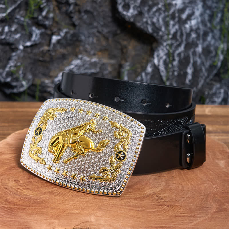 Rectangular DIY Two Tone Horse Riding Large Buckle Leather Belt - Image 4