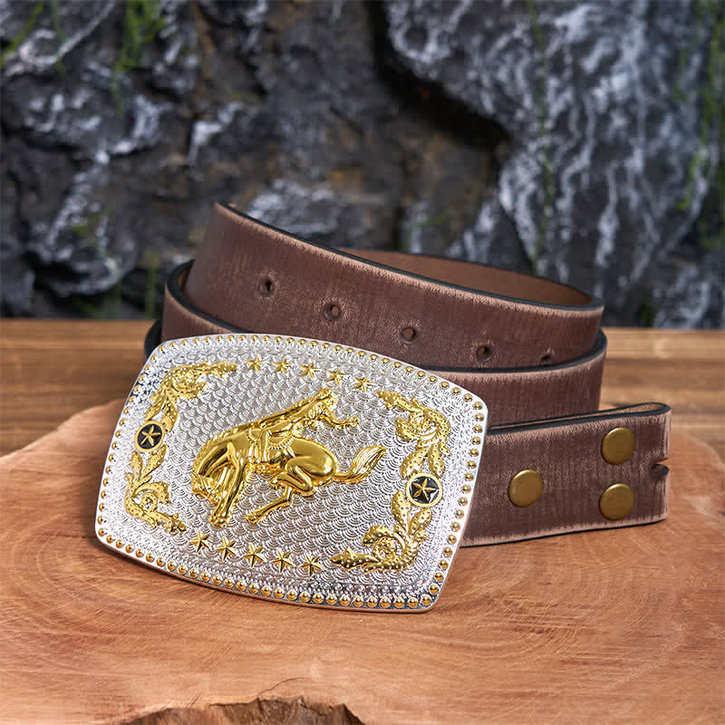 Rectangular DIY Two Tone Horse Riding Large Buckle Leather Belt - Image 7