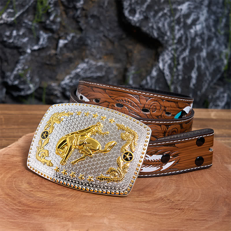 Rectangular DIY Two Tone Horse Riding Large Buckle Leather Belt - Image 9