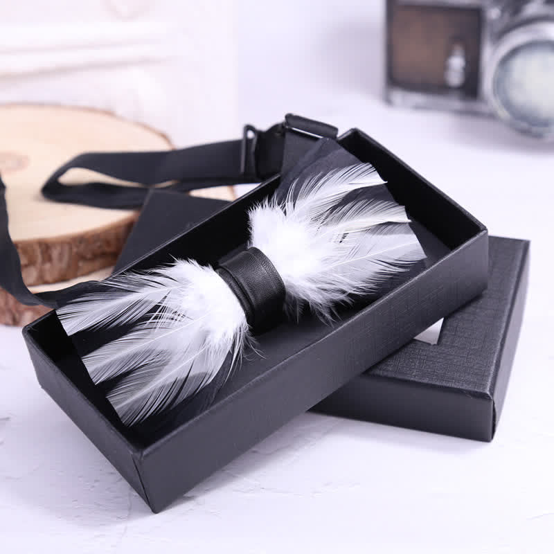 Red White Burgundy Pre-tied Feather Bow Tie - Image 7