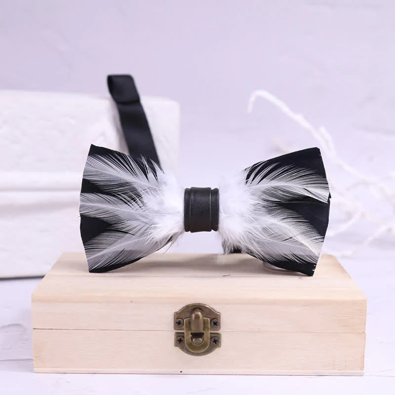Red White Burgundy Pre-tied Feather Bow Tie - Image 8