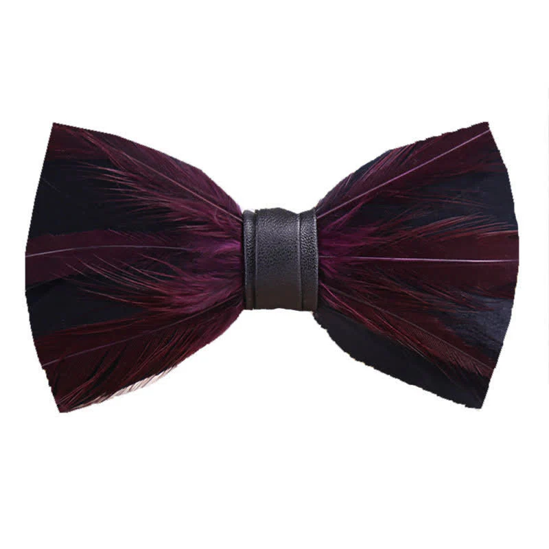 Red White Burgundy Pre-tied Feather Bow Tie - Image 9