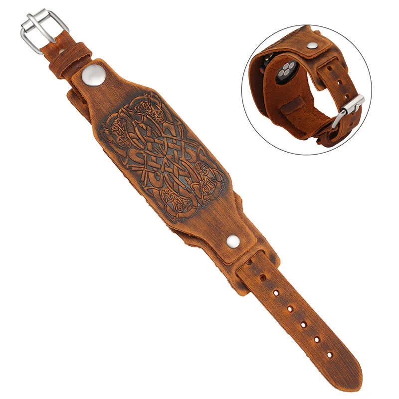 Relief Celtic Knot Pattern Leather Watch Band - Image 3