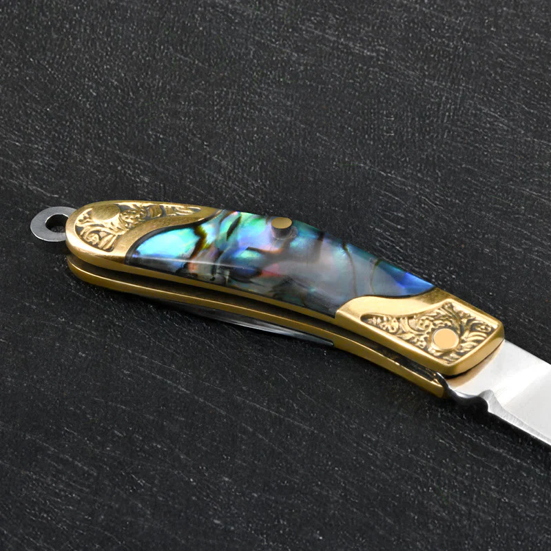 Retro Bull Head Pendant Shell Texture Folding Knife Keychain - Image 6