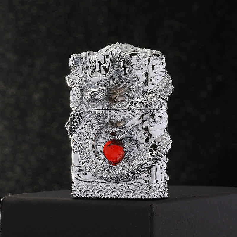 Retro Carved Dragon Design Refillable Kerosene Lighter - Image 8
