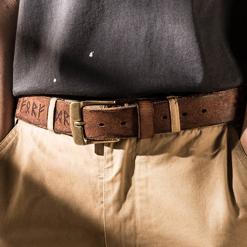 Retro Carved Letter Casual Workwear Leather Belt - Image 2