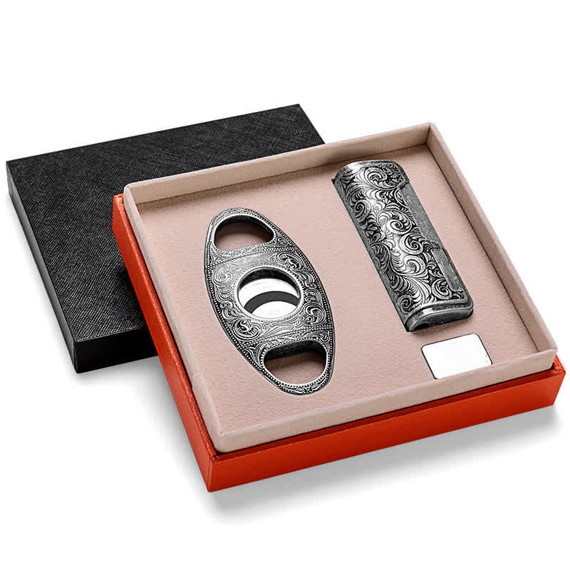Retro Carved Lighter Set & Cigar Cutter - Image 17