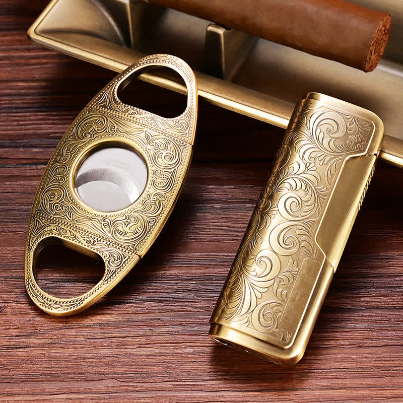Retro Carved Lighter Set & Cigar Cutter - Image 2
