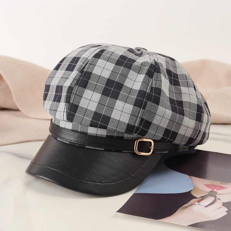 Retro Color Blocking Metal Buckle Women's Beret Hat