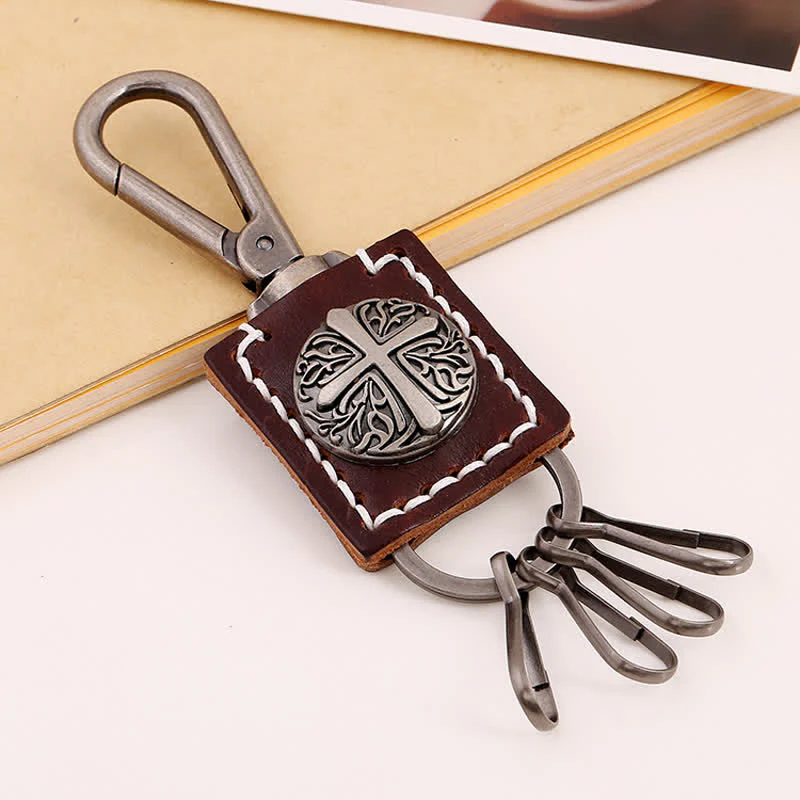 Retro Cross Versatile Handemade Leather Keychain - Image 4