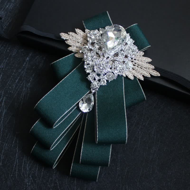 Retro Crystal Rhinestone Dangle Ribbon Bow Tie - Image 24