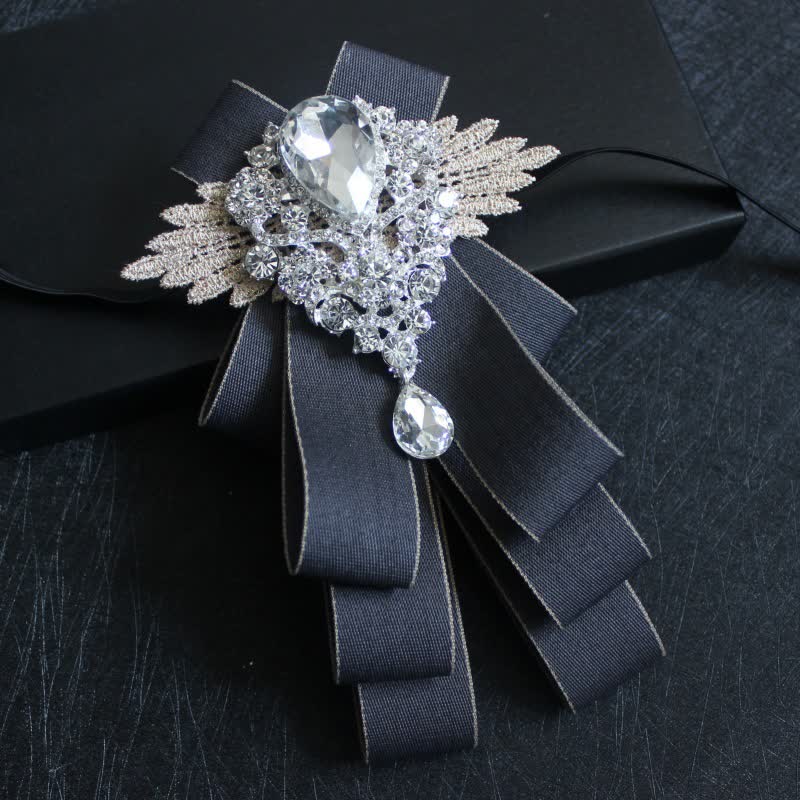 Retro Crystal Rhinestone Dangle Ribbon Bow Tie - Image 26