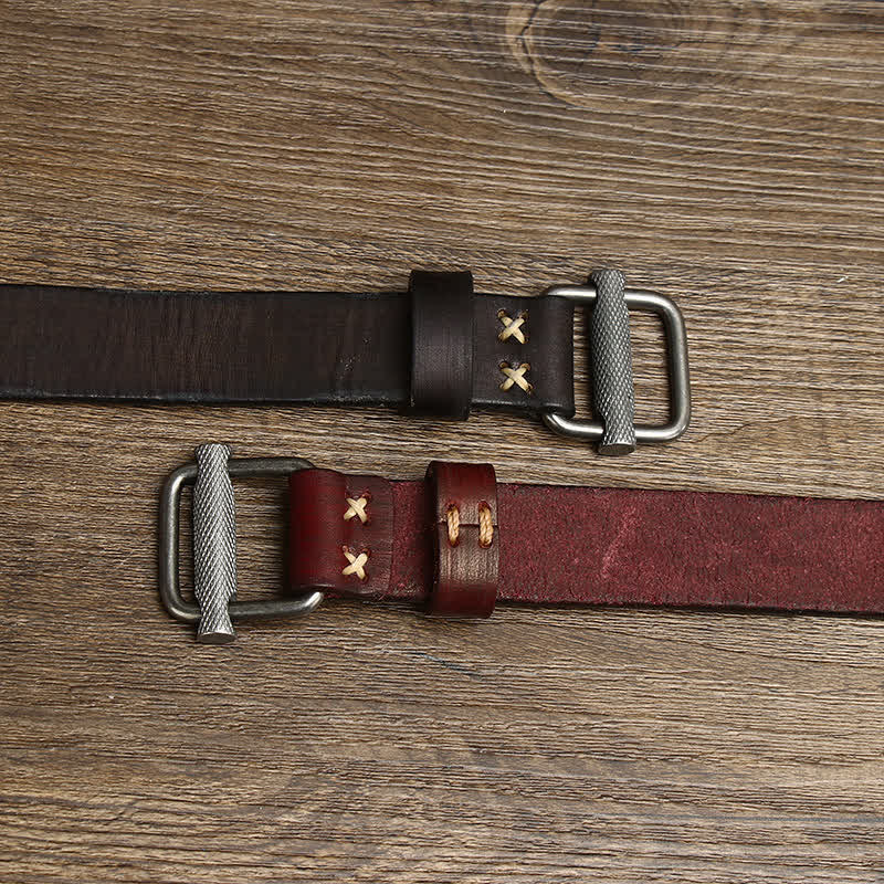 Retro Distressed Adjustable Smooth Buckle Leather Belt - Image 3