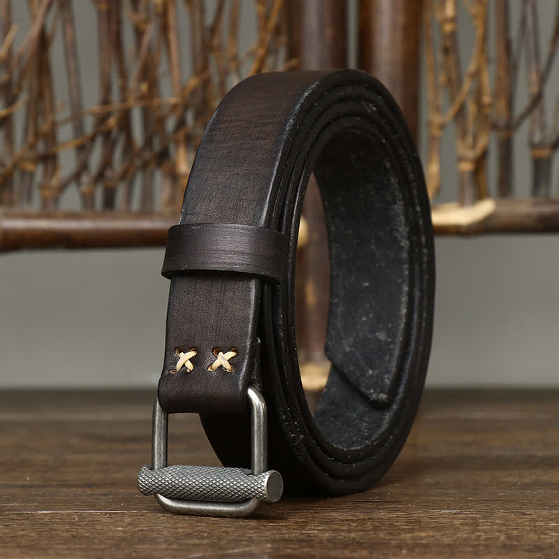 Retro Distressed Adjustable Smooth Buckle Leather Belt - Image 7