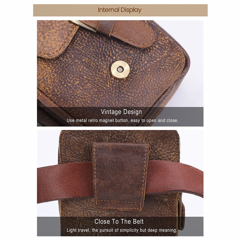 Retro Elegant Travel Fanny Pack Zipper Leather Belt Bag - Image 7