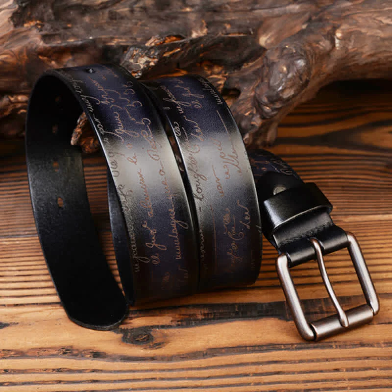Retro Embossed Letter Pattern Four Colors Available Leather Belt - Image 6