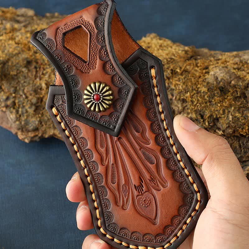 Retro Flip Cover Outdoor Activities Folding Knife Sheath Leather Belt Bag - Image 4