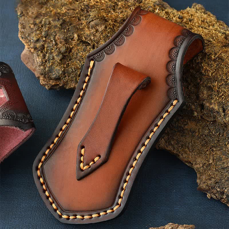 Retro Flip Cover Outdoor Activities Folding Knife Sheath Leather Belt Bag - Image 7