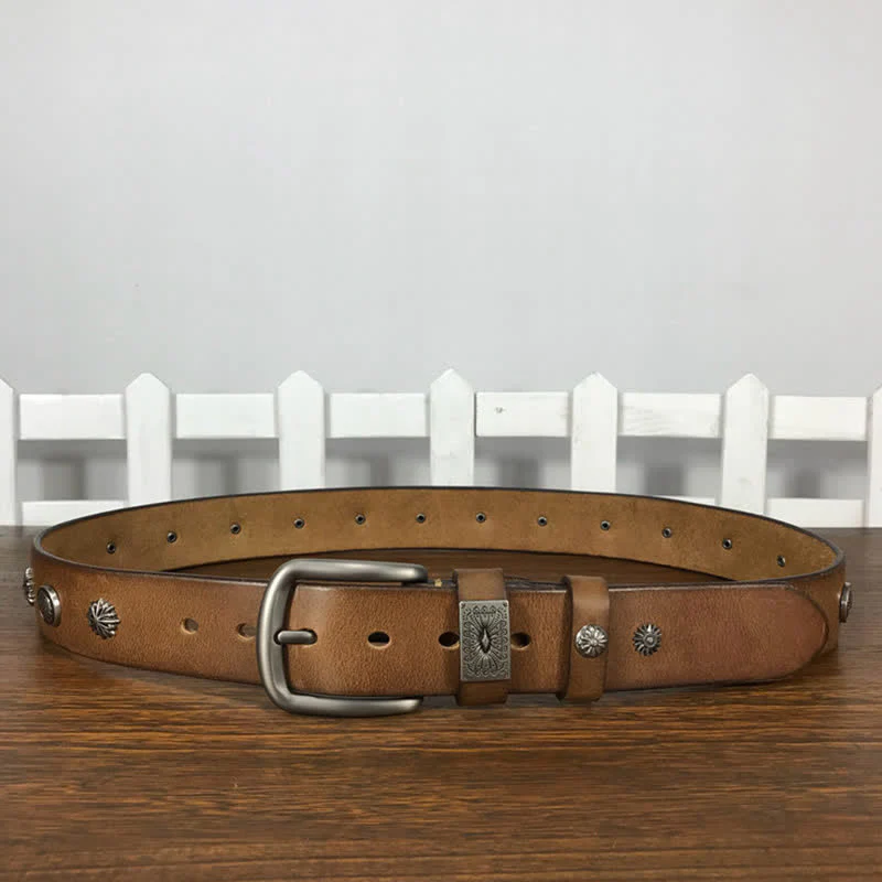 Retro Metal Rivet Studded Casual Jeans Leather Belt - Image 3