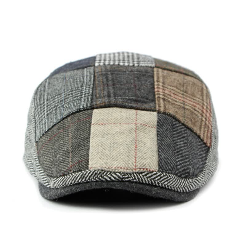 Retro Patchwork Plaid Herringbone Beret Hat - Image 4