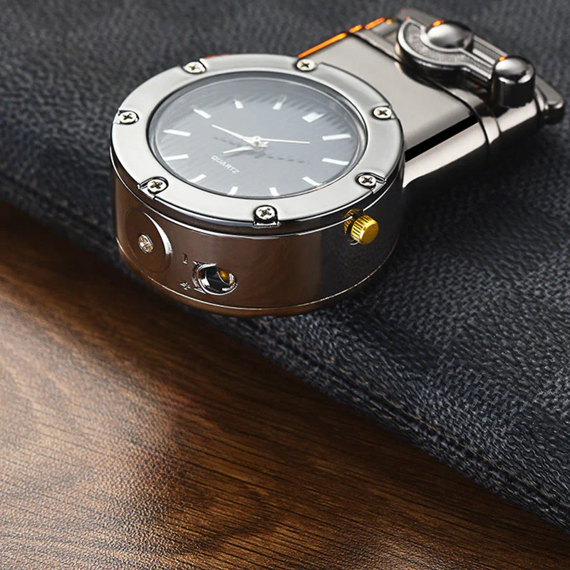 Retro Rocker Arm Inflatable Butane Lighter With Clock - Image 6