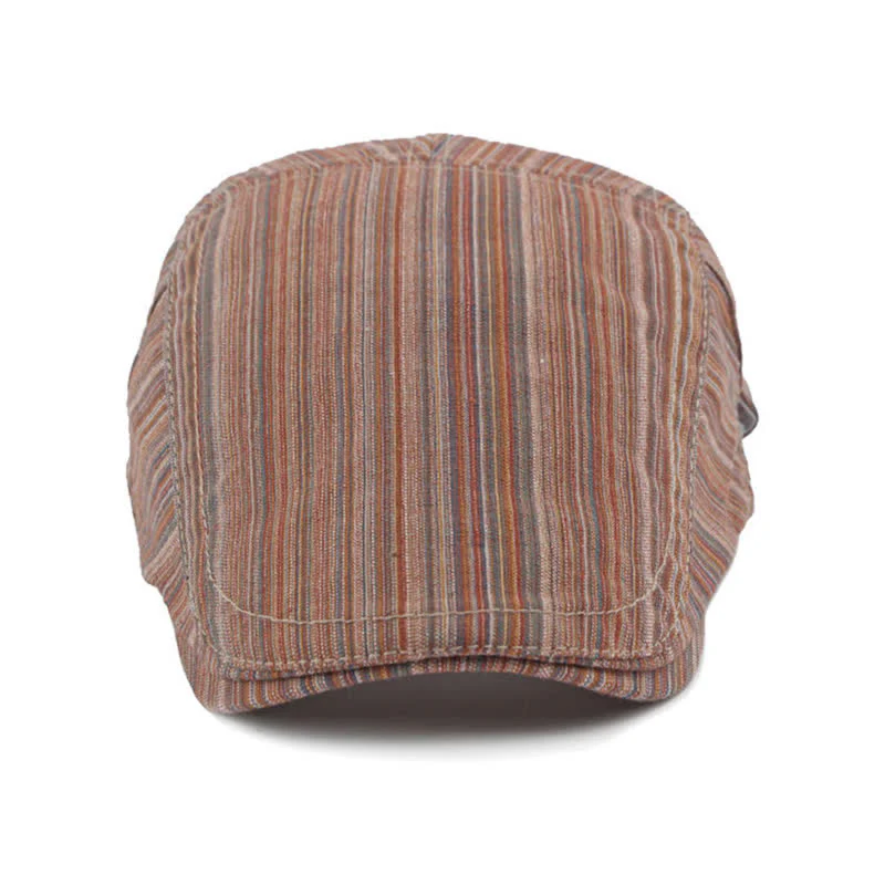Retro Striped Adjustable Buckle Casual Beret Hat - Image 11