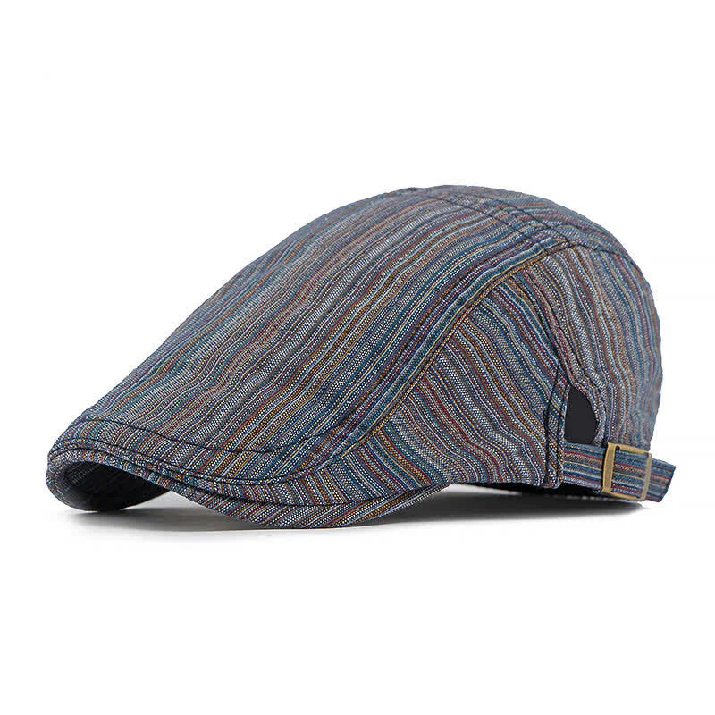 Retro Striped Adjustable Buckle Casual Beret Hat - Image 12