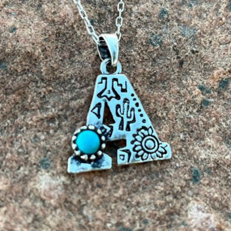Retro Turquoise Unisex Letter Metal Necklace - Image 3