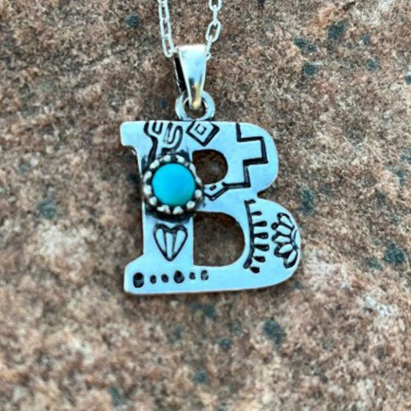 Retro Turquoise Unisex Letter Metal Necklace - Image 4