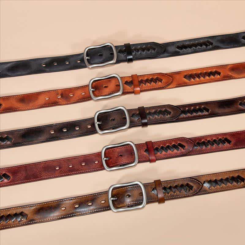 Retro Weave Patterns Design Cowhide Leather Belt - Image 2