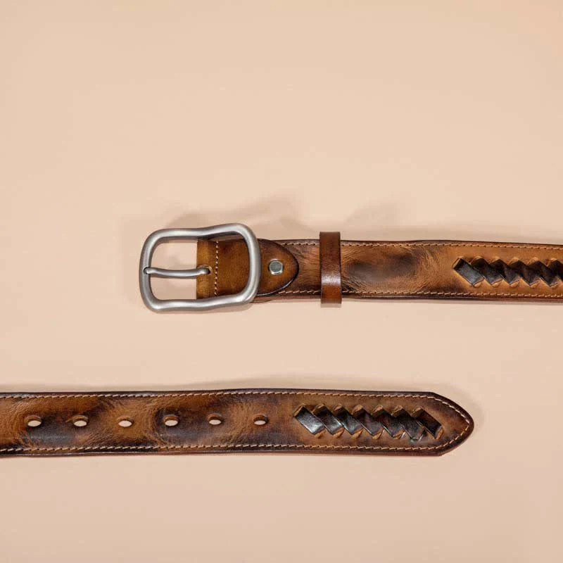 Retro Weave Patterns Design Cowhide Leather Belt - Image 3