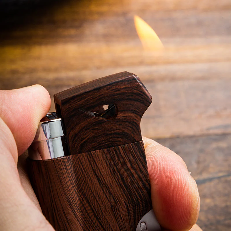Retro Wood Grain Folding Pipe Metal Butane Lighter - Image 3