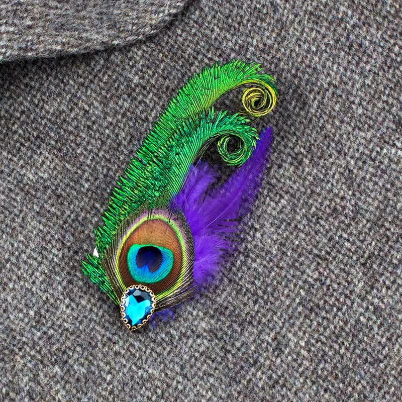 Rhinestone Peacock Eye Feather Brooch - Image 2