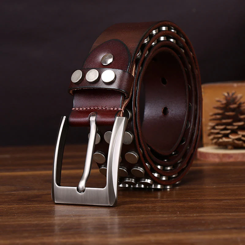 Bold High-Quality Rivet-Adorned Buckle Leather Belt - Image 5
