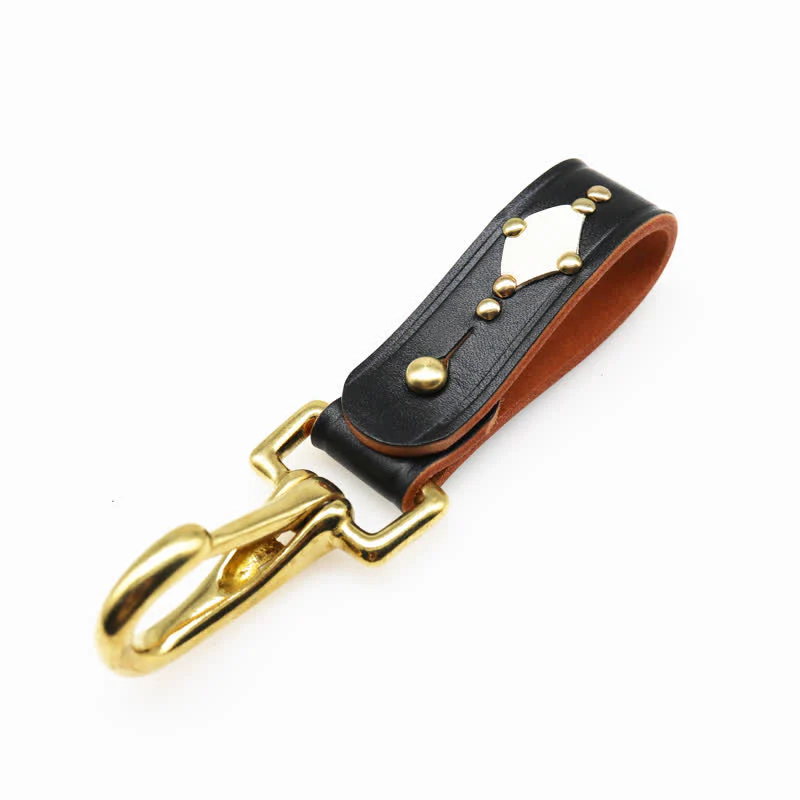 Rivets Studded Brass Key Holder Belt Clip Leather Keychain - Image 14