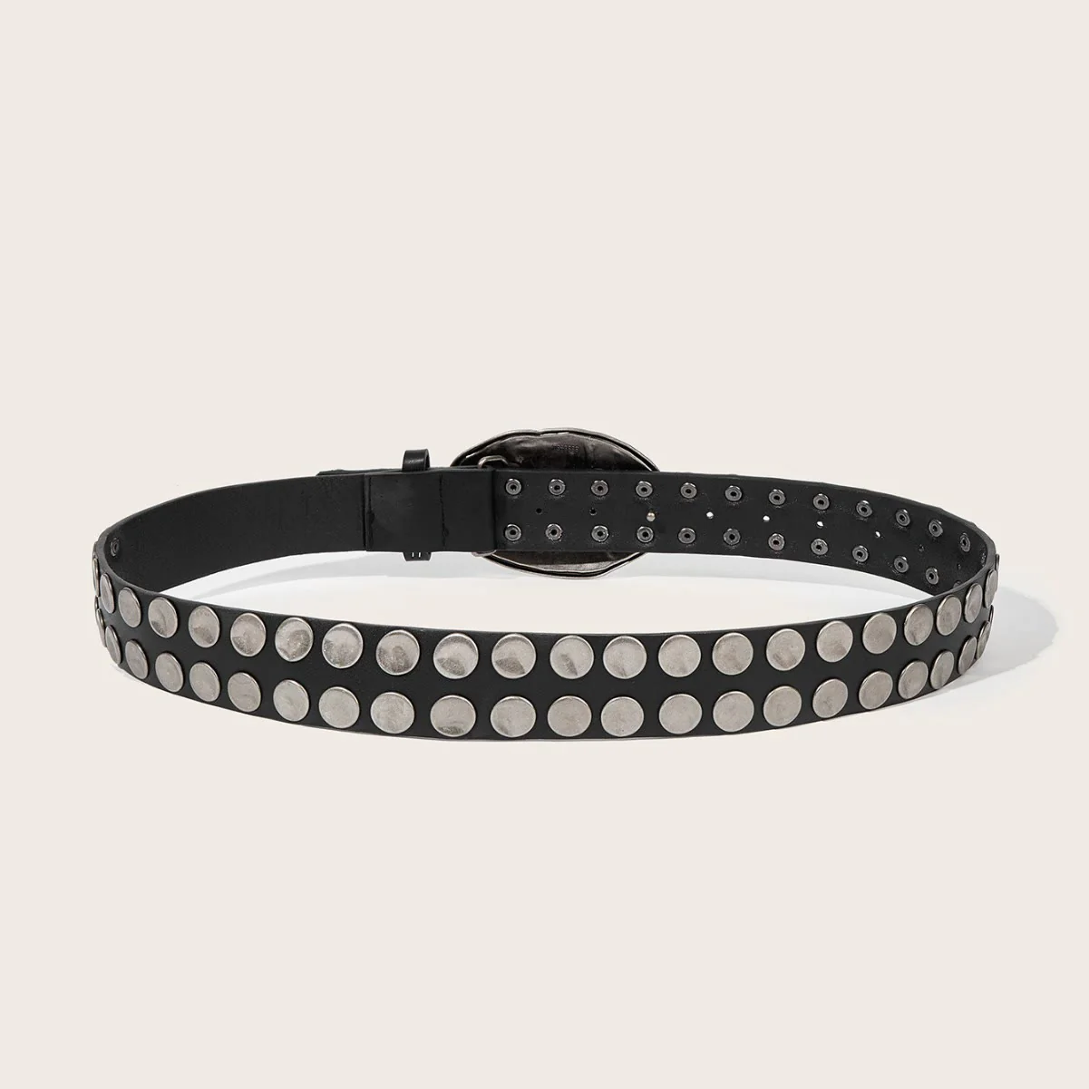 Rock Hammered Buckle Punk-Inspired Studded Leather Belt - Image 4
