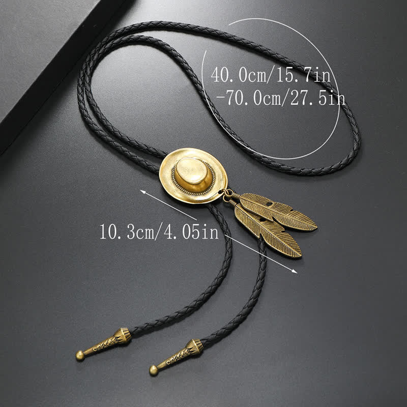 Rodeo Cowboy Hat With Feather Bolo Tie - Image 3