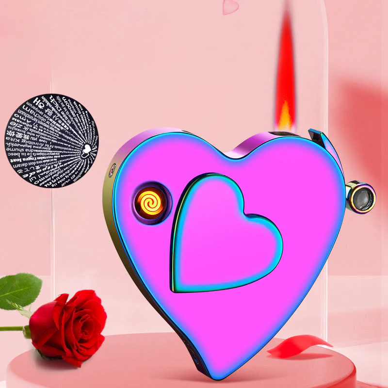 Romantic Love Shaped Colorful Gas Electric Dual Ignition Lighter