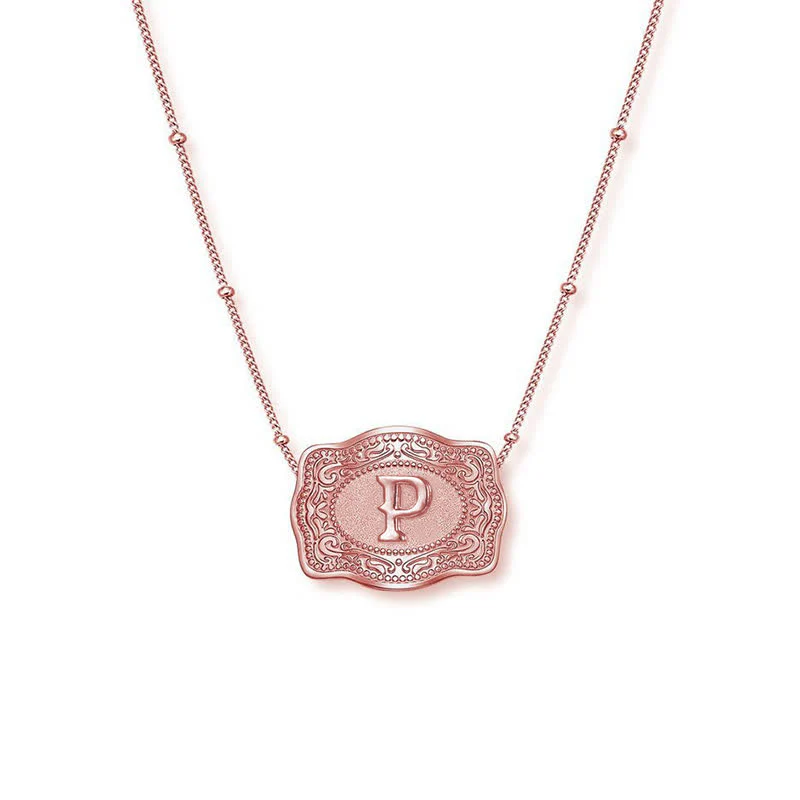 Rose Gold Mini Embossed Initial Letter Necklace - Image 16