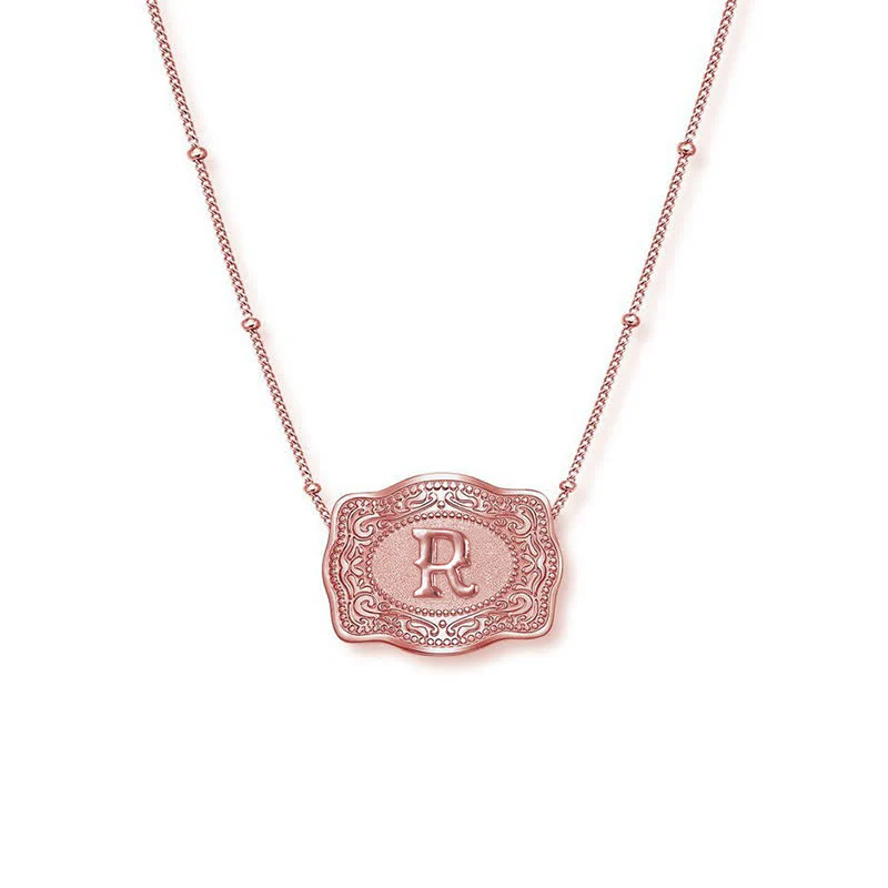 Rose Gold Mini Embossed Initial Letter Necklace - Image 18